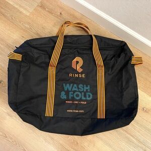 Rinse Wash & Fold Large Black Laundry Duffel Bag Tote Orange Straps